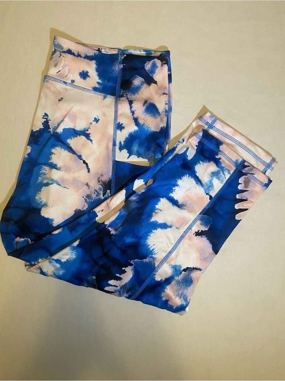 Tek Gear women blue tie-dye high-waisted capri leggings with side pocket #0011
